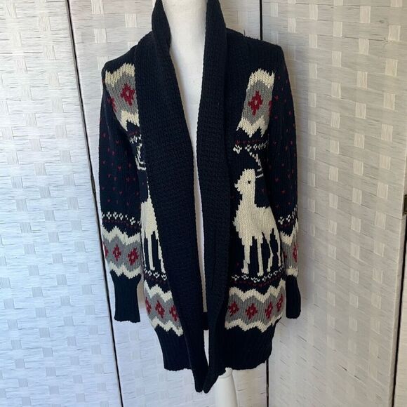 Eddie Bauer Fair Isle Wool Blend Sweater Shawl Collar Chunky Cardigan Medium - Picture 1 of 16